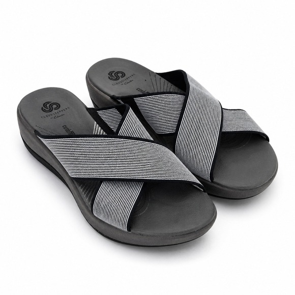 Clarks Shoes - Clarks Cloudsteppers Arla Glison Womens 6 Black White Striped Slides